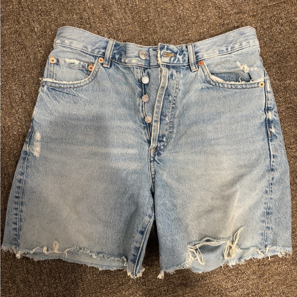Light Blue Distressed Denim Women's Bermuda Shorts